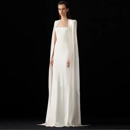 Mina Customized Women's Square Neck Evening Gown With Back Slit Wedding Guest Gown Special Occasion Gown Party Dress Ball Gowns