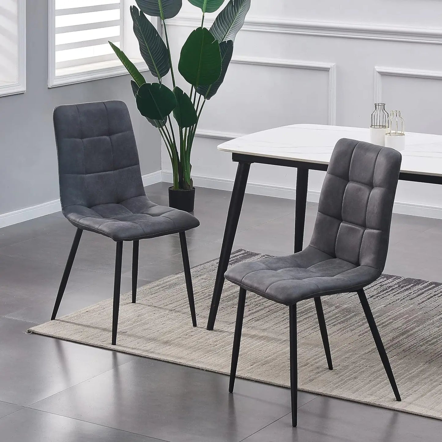 Set of 2 Faux Matte Suede Leather Dining Chairs With metal Legs home& restaurants henri