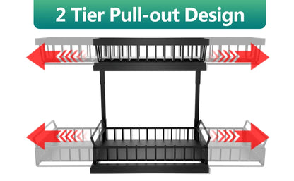 2 Tier Under Sink Organizer and Storage Basket,Slide Out Under Cabinet Organizer Shelf,Multi-Purpose Pull Out Drawer Cabinet