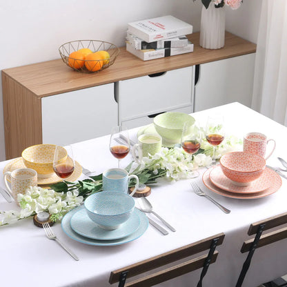 Vancasso Natsuki 16/32/48-Pieces Porcelain Multi-Colour Japanese-style Dinnerware Set with 4*Dinner Plate,Dessert Plate,Bowl,Mug