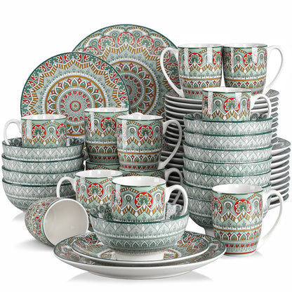 vancasso 16/32/48-PCS Ceremic Plate Porcelain Dinnerware Set Bohemian Mandala Patterned with Dinner Plate,Dessert Plate,Bowl,Mug