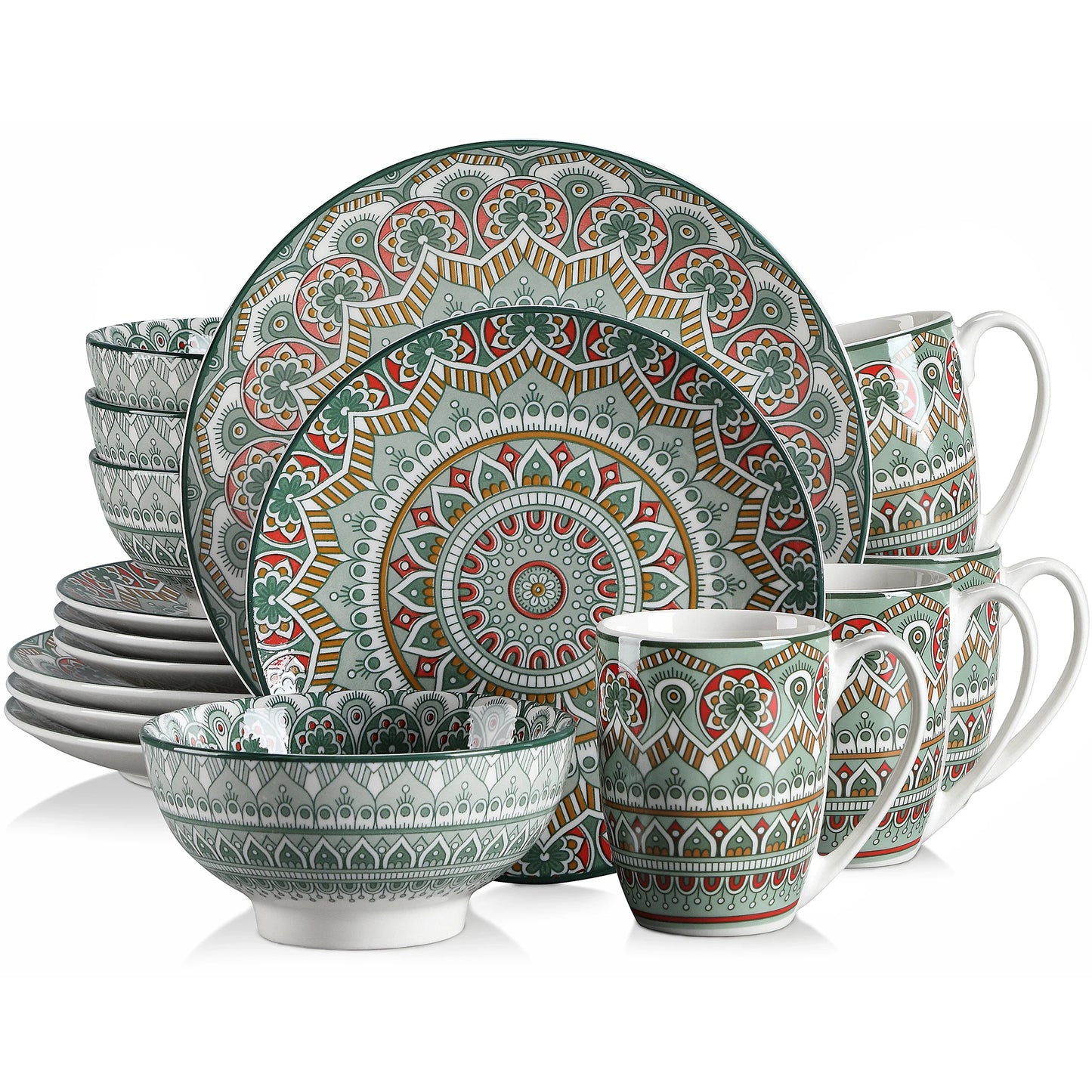 vancasso 16/32/48-PCS Ceremic Plate Porcelain Dinnerware Set Bohemian Mandala Patterned with Dinner Plate,Dessert Plate,Bowl,Mug