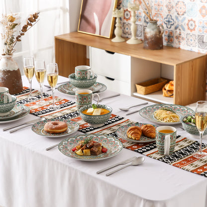 vancasso 16/32/48-PCS Ceremic Plate Porcelain Dinnerware Set Bohemian Mandala Patterned with Dinner Plate,Dessert Plate,Bowl,Mug
