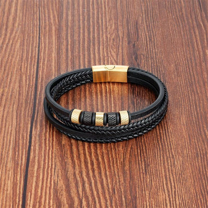 Luxury Stainless Steel Beaded Bracelet Fashion Men's Jewelry Classic Multilayer Braided Leather Bracelet Homme New Year Men Gift