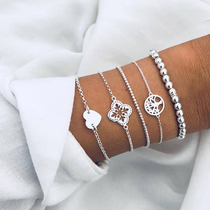 Boho Geometric Bracelet & Bangle Sets For Women Vintage Star Map Hand Heart charm Beads Chains Fashion Jewelry Accessories