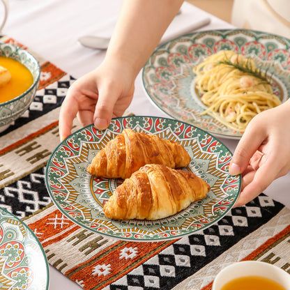 vancasso 16/32/48-PCS Ceremic Plate Porcelain Dinnerware Set Bohemian Mandala Patterned with Dinner Plate,Dessert Plate,Bowl,Mug