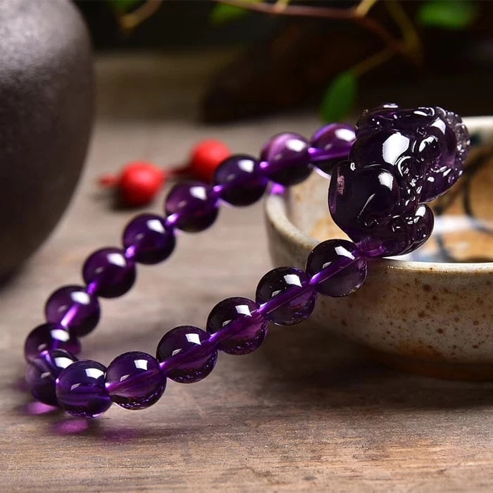 Natural Purple Amethyst Quartz Bracelet 10mm 8mm 9mm Round Beads Pi Xiu Shape Bracelet Women Men Crystal Fashion Hot AAAAA