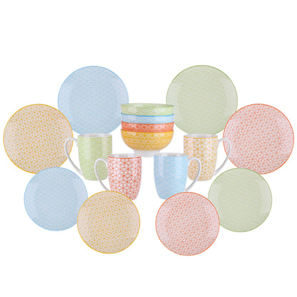 Vancasso Natsuki 16/32/48-Pieces Porcelain Multi-Colour Japanese-style Dinnerware Set with 4*Dinner Plate,Dessert Plate,Bowl,Mug