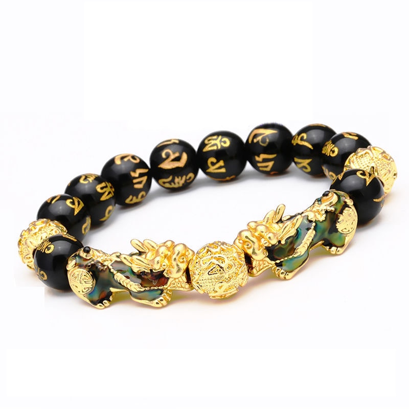 Feng Shui Men's Lucky Prayer Beads Bracelet for Men Women Wristband Gold Color Pixiu Wealth and Good Luck Changing Bracelets