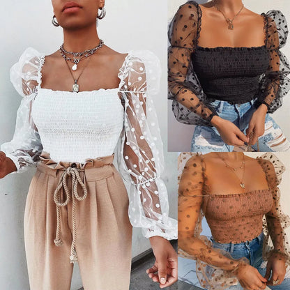 Women Mesh Chiffon Seethrough Blouse