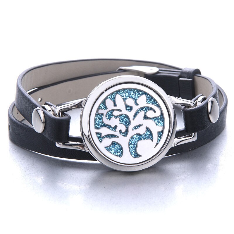 Tree of Life Aromatherapy Jewelry Essential Oil Diffuser Locket Leather Bracelet Magnet Stainless Steel Perfume Aroma Bracelet