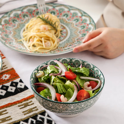 vancasso 16/32/48-PCS Ceremic Plate Porcelain Dinnerware Set Bohemian Mandala Patterned with Dinner Plate,Dessert Plate,Bowl,Mug