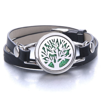 Tree of Life Aromatherapy Jewelry Essential Oil Diffuser Locket Leather Bracelet Magnet Stainless Steel Perfume Aroma Bracelet