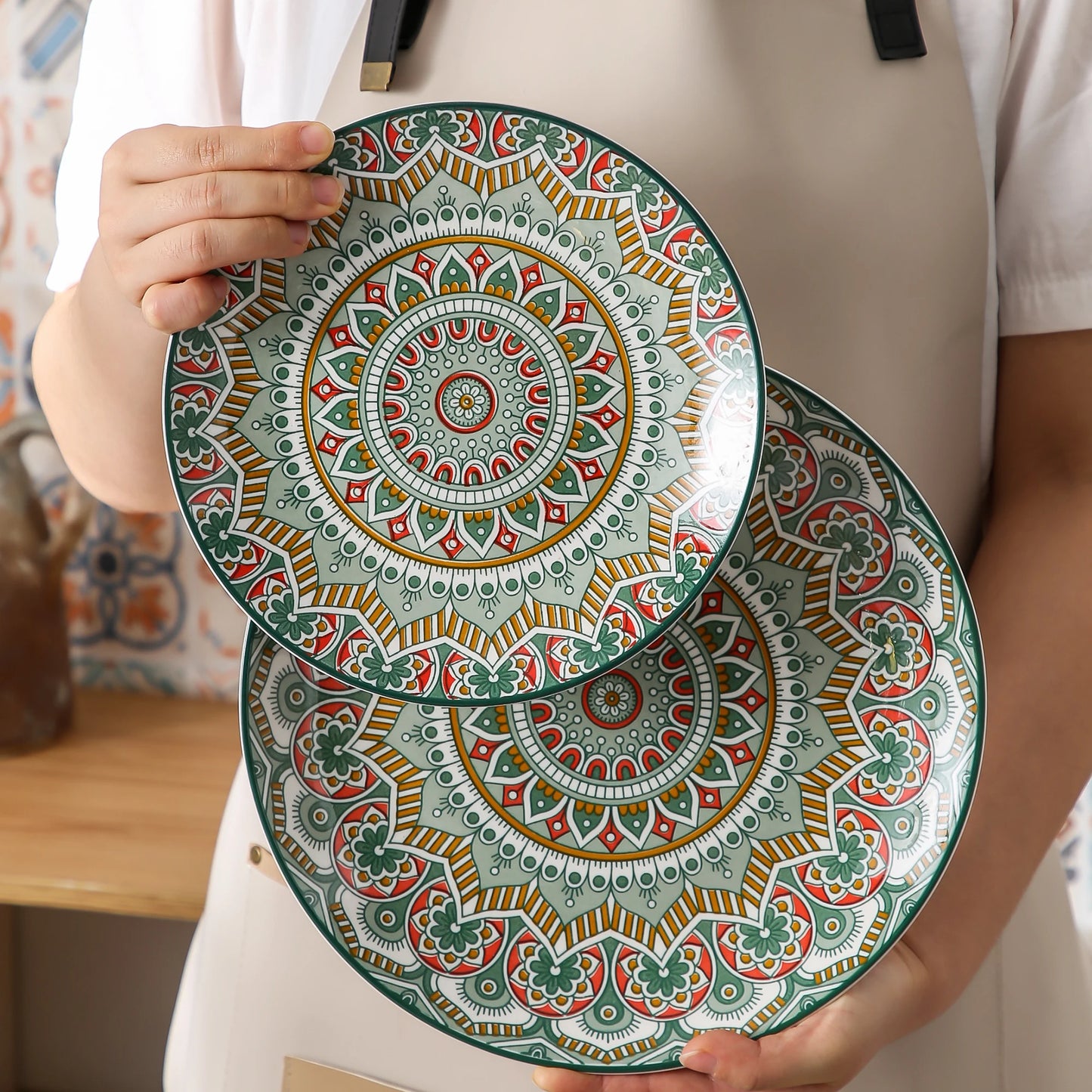 vancasso 16/32/48-PCS Ceremic Plate Porcelain Dinnerware Set Bohemian Mandala Patterned with Dinner Plate,Dessert Plate,Bowl,Mug