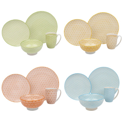 Vancasso Natsuki 16/32/48-Pieces Porcelain Multi-Colour Japanese-style Dinnerware Set with 4*Dinner Plate,Dessert Plate,Bowl,Mug