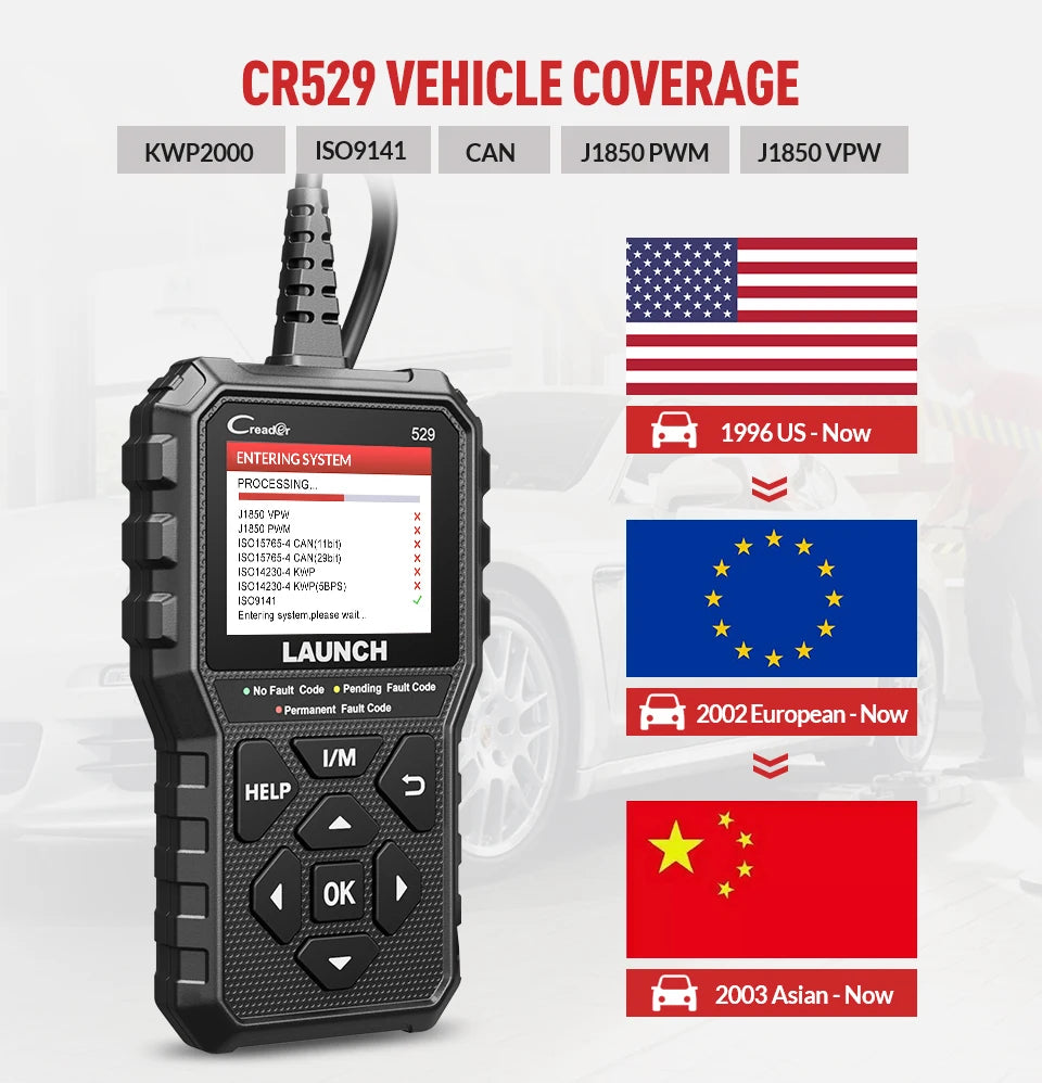 LAUNCH Creader 529 OBD2 Scanner Automotive Diagnostic Tool OBDII Code Reader Fault Code Read OBD Scan DIY Code Reader CR529