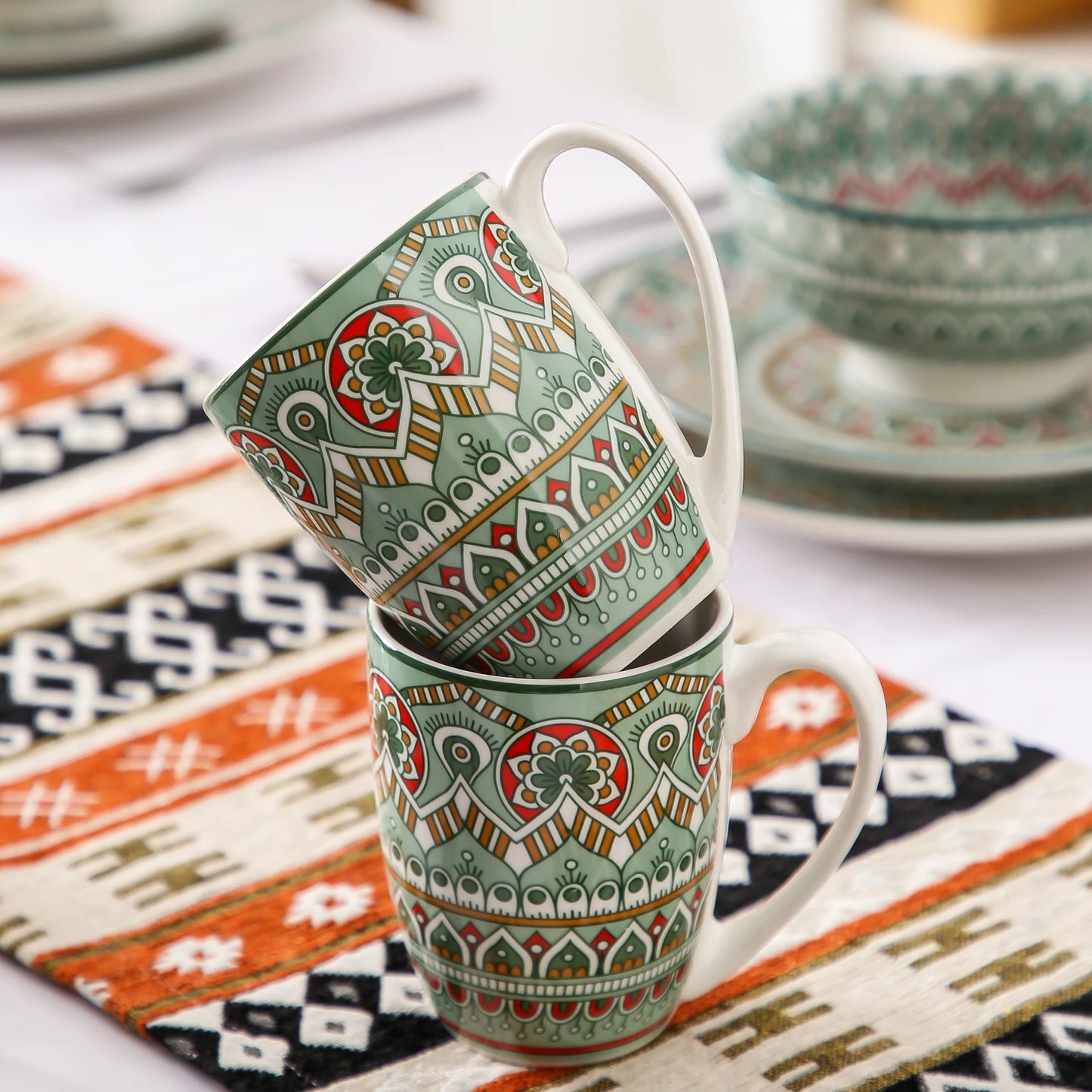 vancasso 16/32/48-PCS Ceremic Plate Porcelain Dinnerware Set Bohemian Mandala Patterned with Dinner Plate,Dessert Plate,Bowl,Mug