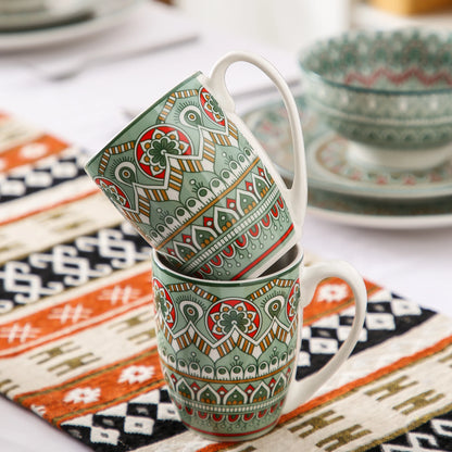 vancasso 16/32/48-PCS Ceremic Plate Porcelain Dinnerware Set Bohemian Mandala Patterned with Dinner Plate,Dessert Plate,Bowl,Mug