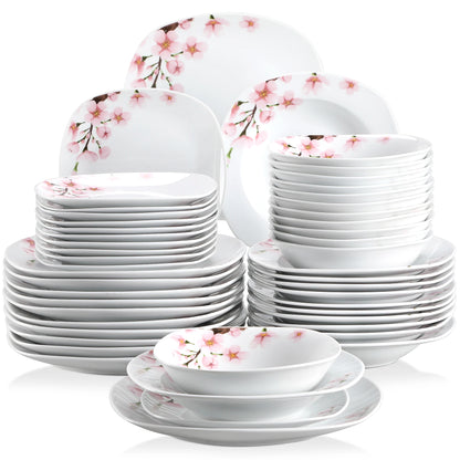 VEWEET ANNIE 48-Piece Porcelain Ceramic Tableware Dinner Plate Set with Bowl,Dessert Plate,Soup Plate,Dinner Plate for 12 Person
