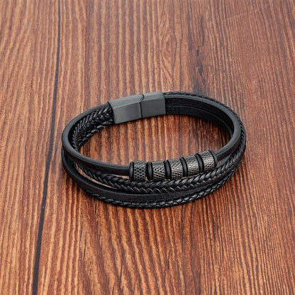 Luxury Stainless Steel Beaded Bracelet Fashion Men's Jewelry Classic Multilayer Braided Leather Bracelet Homme New Year Men Gift