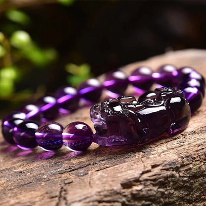 Natural Purple Amethyst Quartz Bracelet 10mm 8mm 9mm Round Beads Pi Xiu Shape Bracelet Women Men Crystal Fashion Hot AAAAA