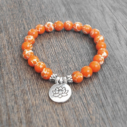 DIY Fashion Jewelry Natural Stone Strand Bracelet Women Men Yoga Healing Chakra Mala Prayer Beads Charm Bracelet Orange