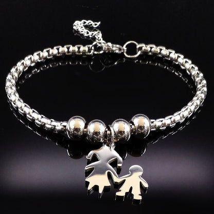 Mother Daughter Stainless Steel Bracelet for Women Stainless Steel Mother Bracelet Jewelry pulseira feminina B1944-1S01