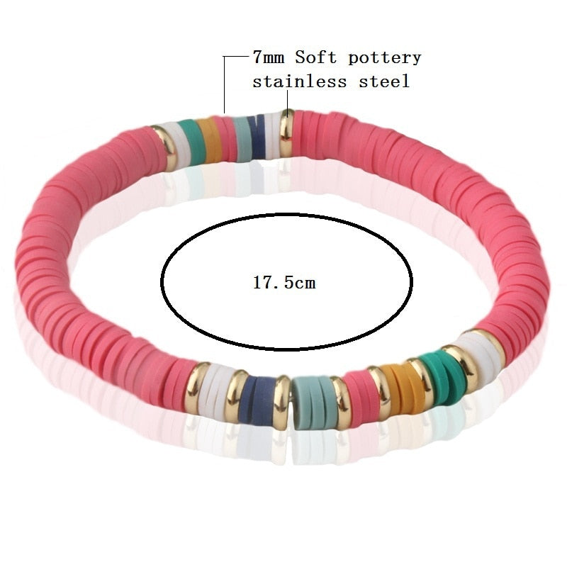 NeeFu WoFu bead Bracelet Bohemian Soft pottery Bracelets For Women Nationality stainless steel Bracelet Beach Colorful Jewelry