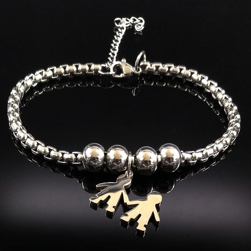 Mother Daughter Stainless Steel Bracelet for Women Stainless Steel Mother Bracelet Jewelry pulseira feminina B1944-1S01