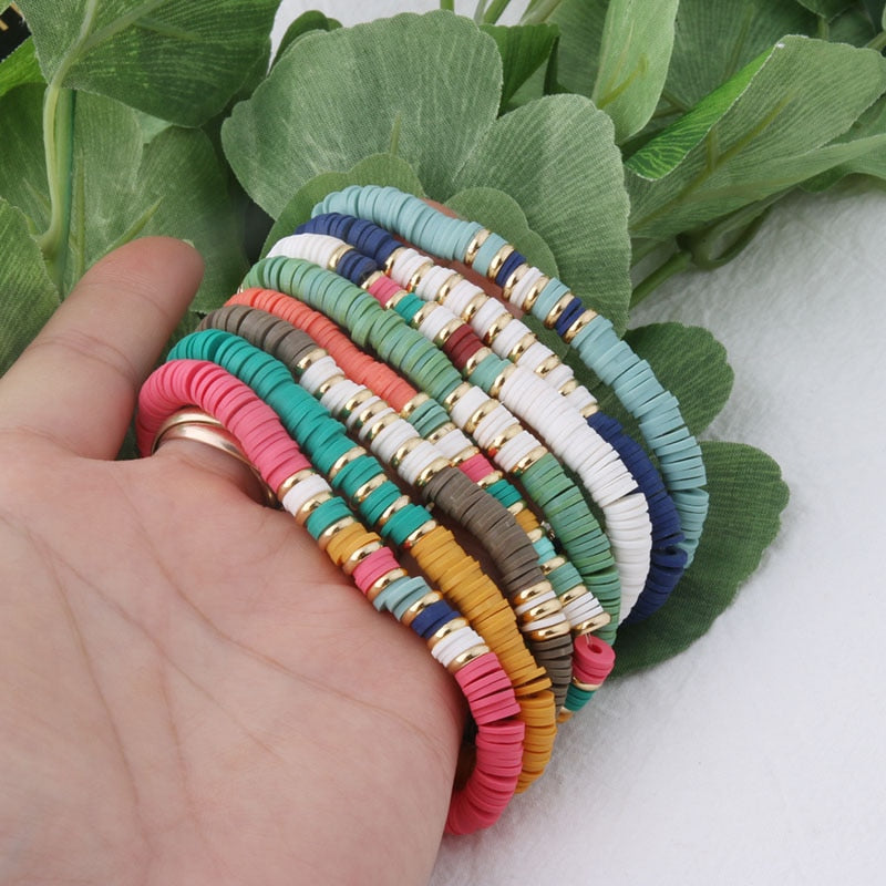 NeeFu WoFu bead Bracelet Bohemian Soft pottery Bracelets For Women Nationality stainless steel Bracelet Beach Colorful Jewelry