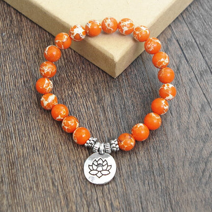 DIY Fashion Jewelry Natural Stone Strand Bracelet Women Men Yoga Healing Chakra Mala Prayer Beads Charm Bracelet Orange