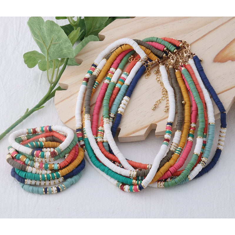 NeeFu WoFu bead Bracelet Bohemian Soft pottery Bracelets For Women Nationality stainless steel Bracelet Beach Colorful Jewelry