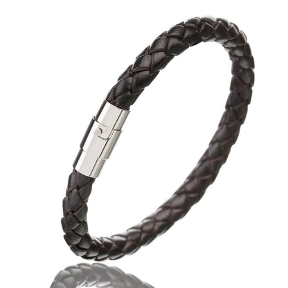 Genuine Leather Bracelet Men Stainless Steel Magnetic Clasp Handmade Men Bracelets Bangles Braided Leather Bracelet Wholesale