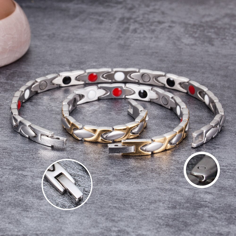 Vinterly Health Magnetic Bracelets for Women Cross Energy Steel Magnetic Bracelet WomenGold Chain Stainless Steel Bracelet Femme