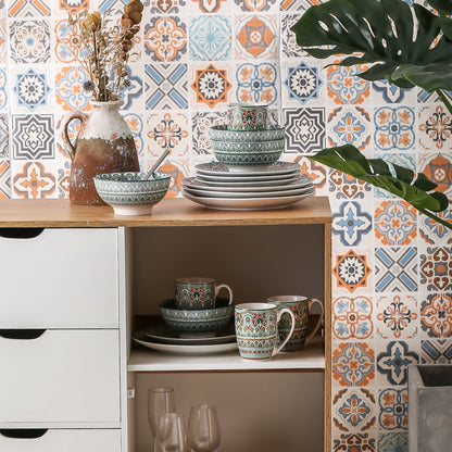 vancasso 16/32/48-PCS Ceremic Plate Porcelain Dinnerware Set Bohemian Mandala Patterned with Dinner Plate,Dessert Plate,Bowl,Mug