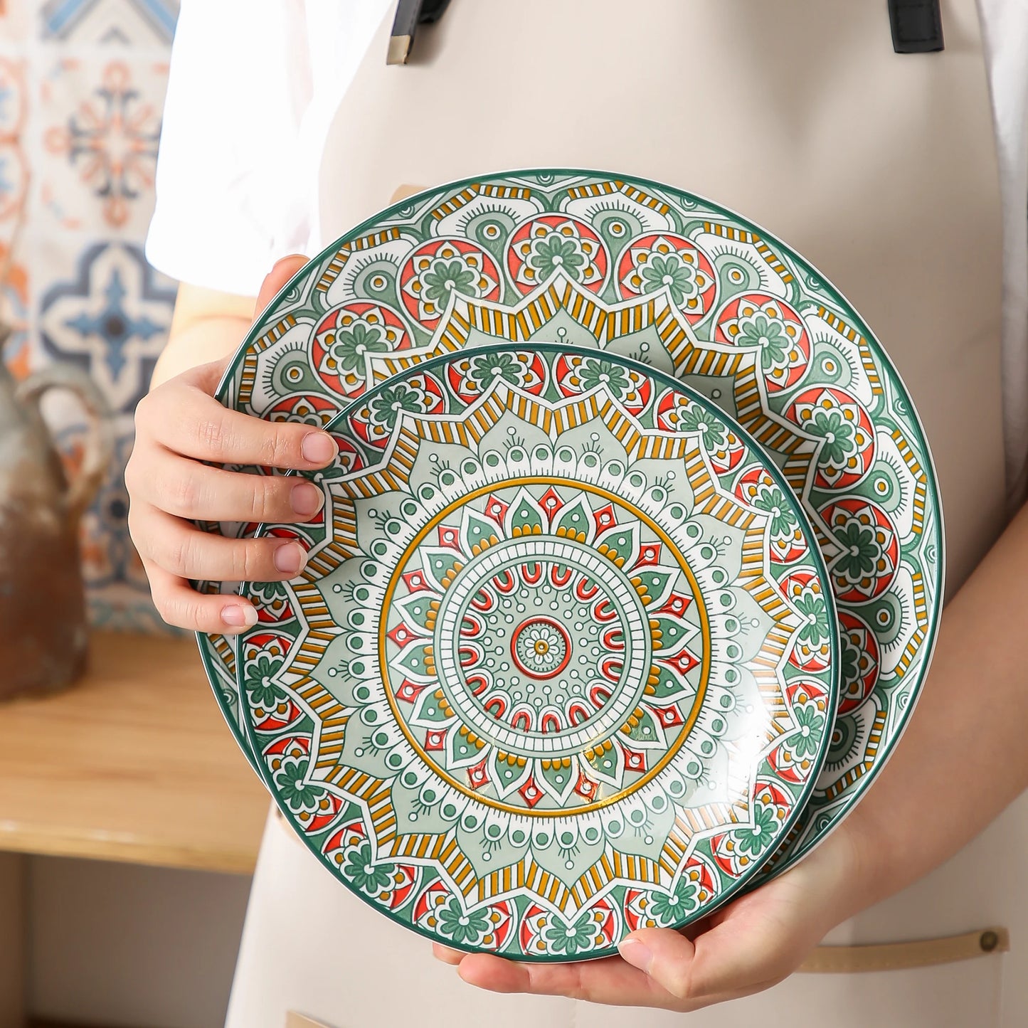 vancasso 16/32/48-PCS Ceremic Plate Porcelain Dinnerware Set Bohemian Mandala Patterned with Dinner Plate,Dessert Plate,Bowl,Mug