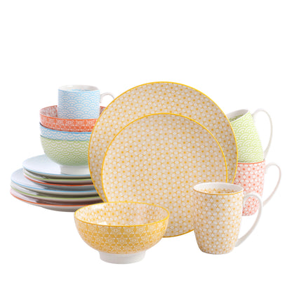 Vancasso Natsuki 16/32/48-Pieces Porcelain Multi-Colour Japanese-style Dinnerware Set with 4*Dinner Plate,Dessert Plate,Bowl,Mug