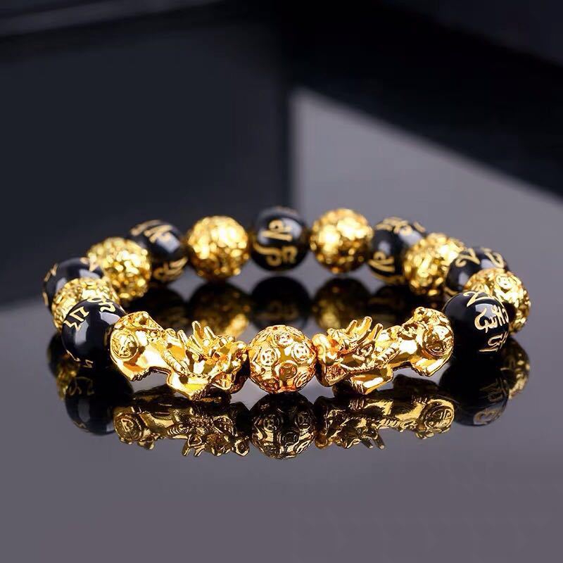 Feng Shui Men's Lucky Prayer Beads Bracelet for Men Women Wristband Gold Color Pixiu Wealth and Good Luck Changing Bracelets