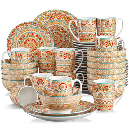 vancasso 16/32/48-PCS Ceremic Plate Porcelain Dinnerware Set Bohemian Mandala Patterned with Dinner Plate,Dessert Plate,Bowl,Mug