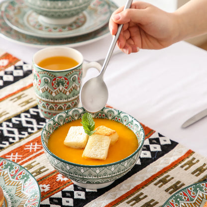 vancasso 16/32/48-PCS Ceremic Plate Porcelain Dinnerware Set Bohemian Mandala Patterned with Dinner Plate,Dessert Plate,Bowl,Mug