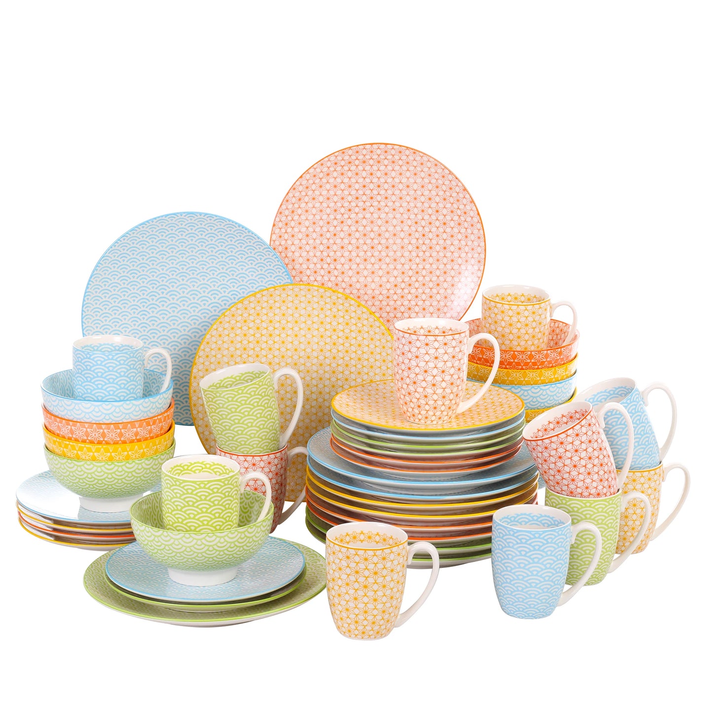 Vancasso Natsuki 16/32/48-Pieces Porcelain Multi-Colour Japanese-style Dinnerware Set with 4*Dinner Plate,Dessert Plate,Bowl,Mug