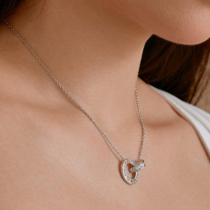 Silver S925 White Ladder Square Stone Gang Drill Inlaid Ring D-shaped Round Ring Buckle Niche Design Necklace