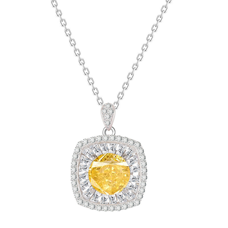 Fashion Design Yellow Zirconium Small Square Necklace