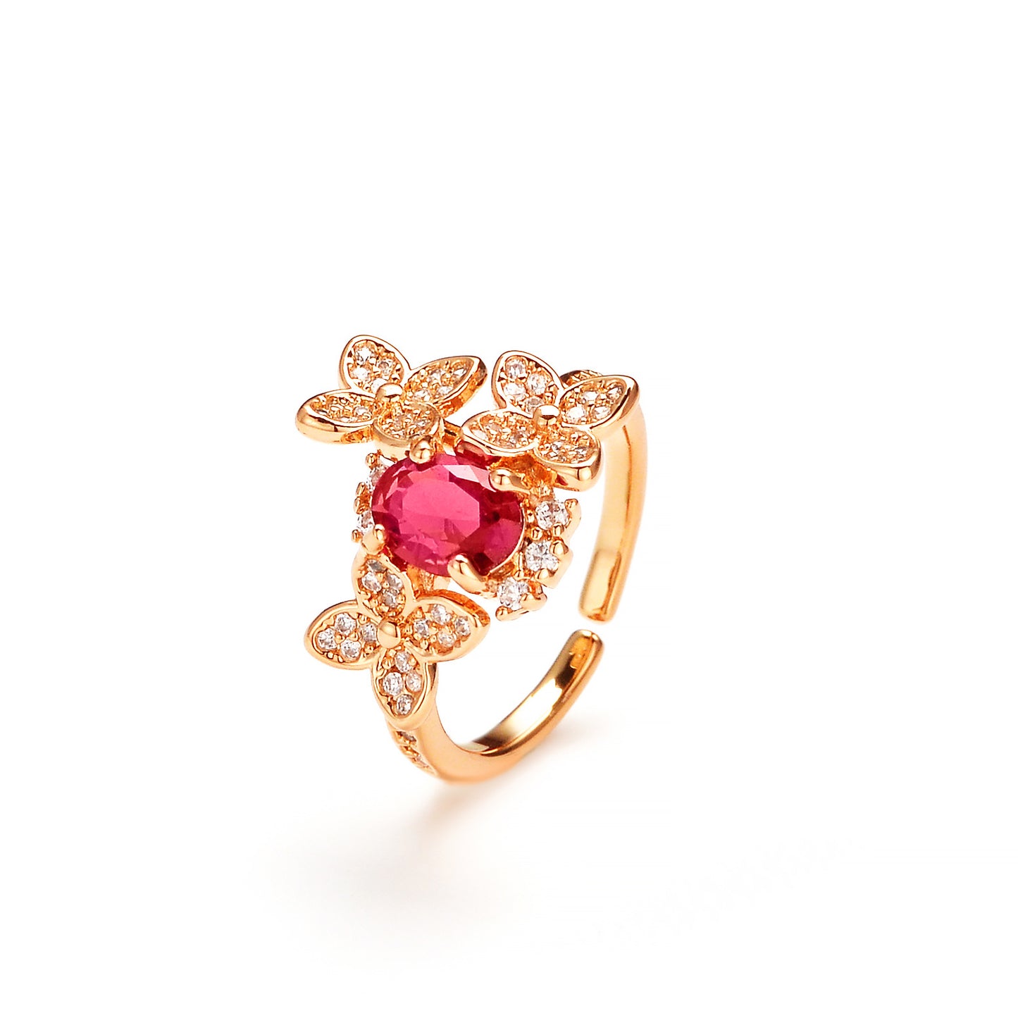 Women's Three-flower Gemstone Ring Design Fashion