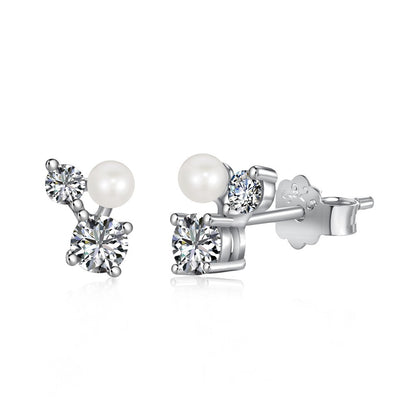 S925 Sterling Silver Freshwater Pearl Ear Studs High Sense Special Interest Light Luxury Ins Style