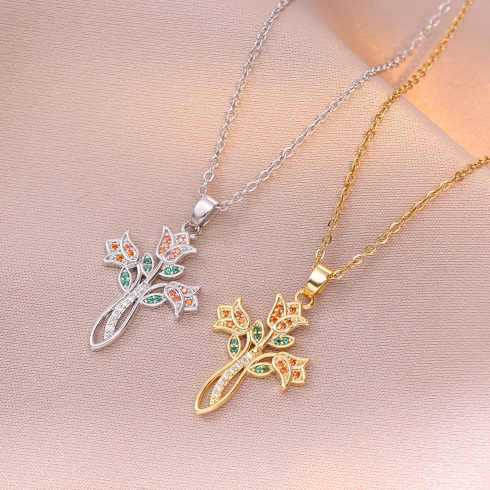 Colorful Zircon Flower Necklace Niche