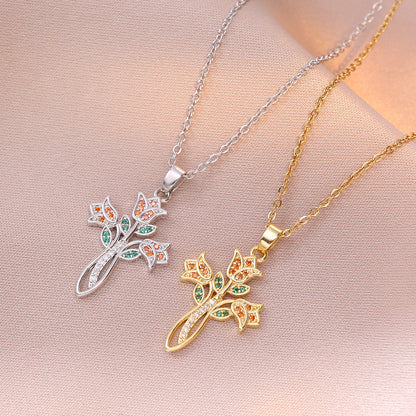 Colorful Zircon Flower Necklace Niche