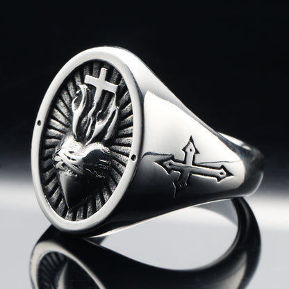 Nordic Punk Retro Style Cross Heart Titanium Steel Ring