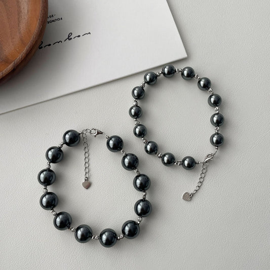 Bloggers Same Style High-grade Special-interest Design Handmade Bracelet Artificial Black Pearl