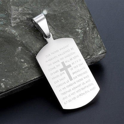 Stainless Steel Bible Cross Dog Tag Pendant Necklace